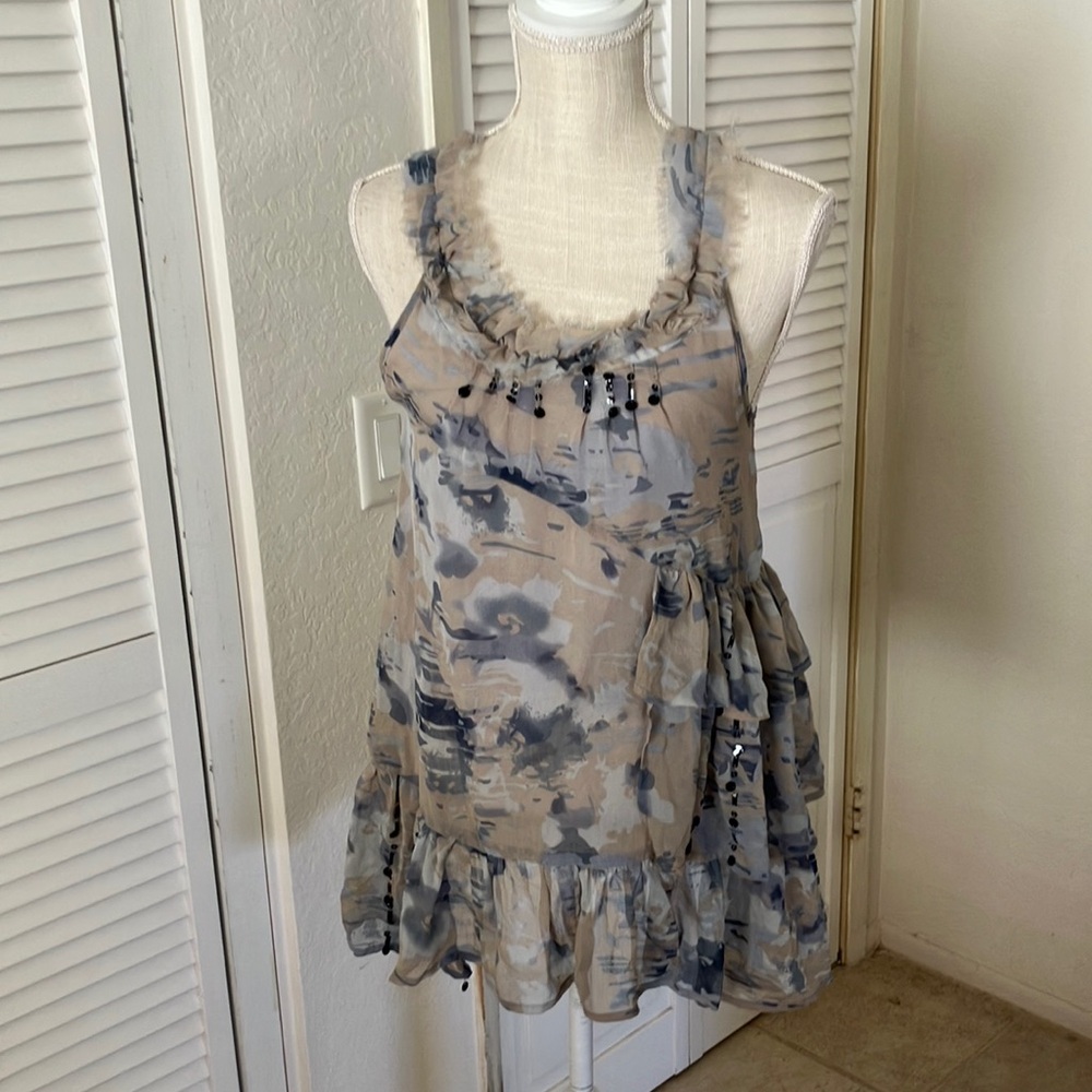Tramp Women's Ruffled Top - Gray and Cream- Y2K SIZE‎ SMALL